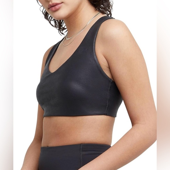 Champion Soft Moisture Wicking Low Impact Sports Bra in Black Faux Leather - Picture 3 of 5